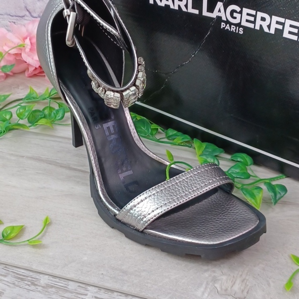 KARL LAGERFELD PARIS Malinda Embellished Ankle-Strap Dress Sandals NIB - Picture 2 of 13